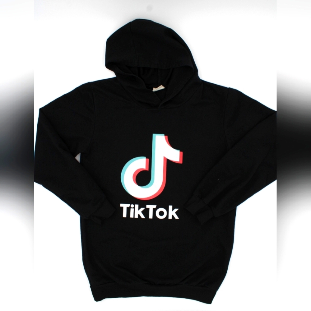 Black Pullover Hoodie with TikTok Graphic Logo – Boys Size Small - Picture 1 of 5